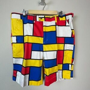 Loudmouth Golf Shorts Mens 40 Multicolor Maximalist Geometric Block Art Golfcore